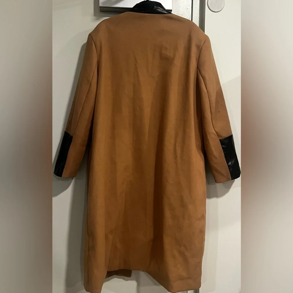 Camel Coat with Faux Leather Trim - Picture 5 of 5